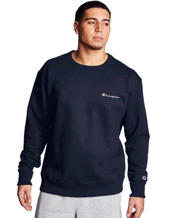 Champion Powerblend Fleece Crew Script Logo Sweatshirt Heren - Donkerblauw - Belgie 0736XZCGJ